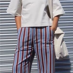 NWT Beyond Nine Luca Burgundy & Sky Stripe Denim Jeans size Medium (32-34 waist)